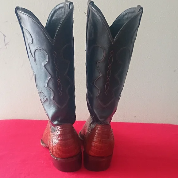 Lucchese Black and Brown Western Boots Guinine Caiman